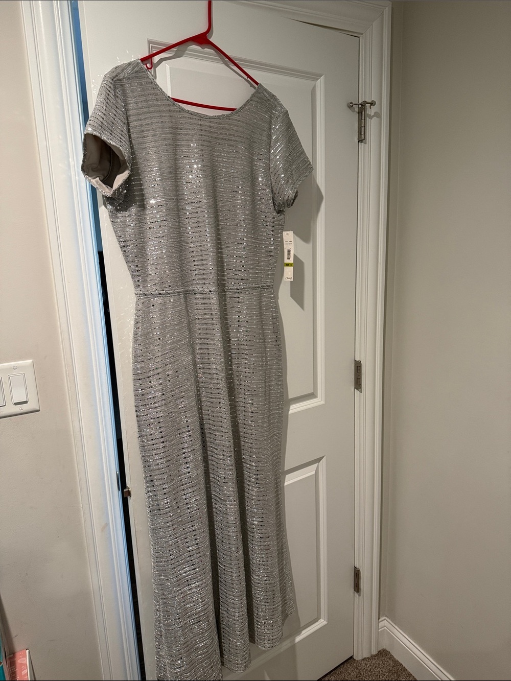Chetta B Silver Sequin Maxi Dress